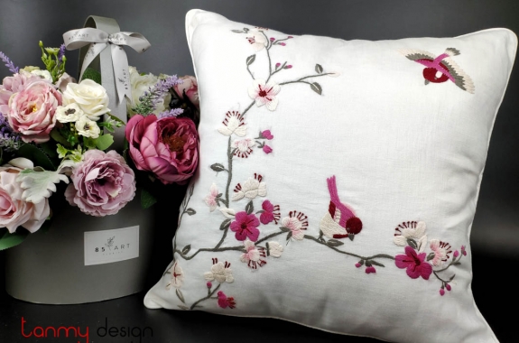 Cushion cover-Apricot blossom embroidery